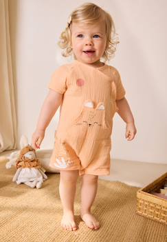 -Barboteuse bébé + headband en gaze de coton sierra
