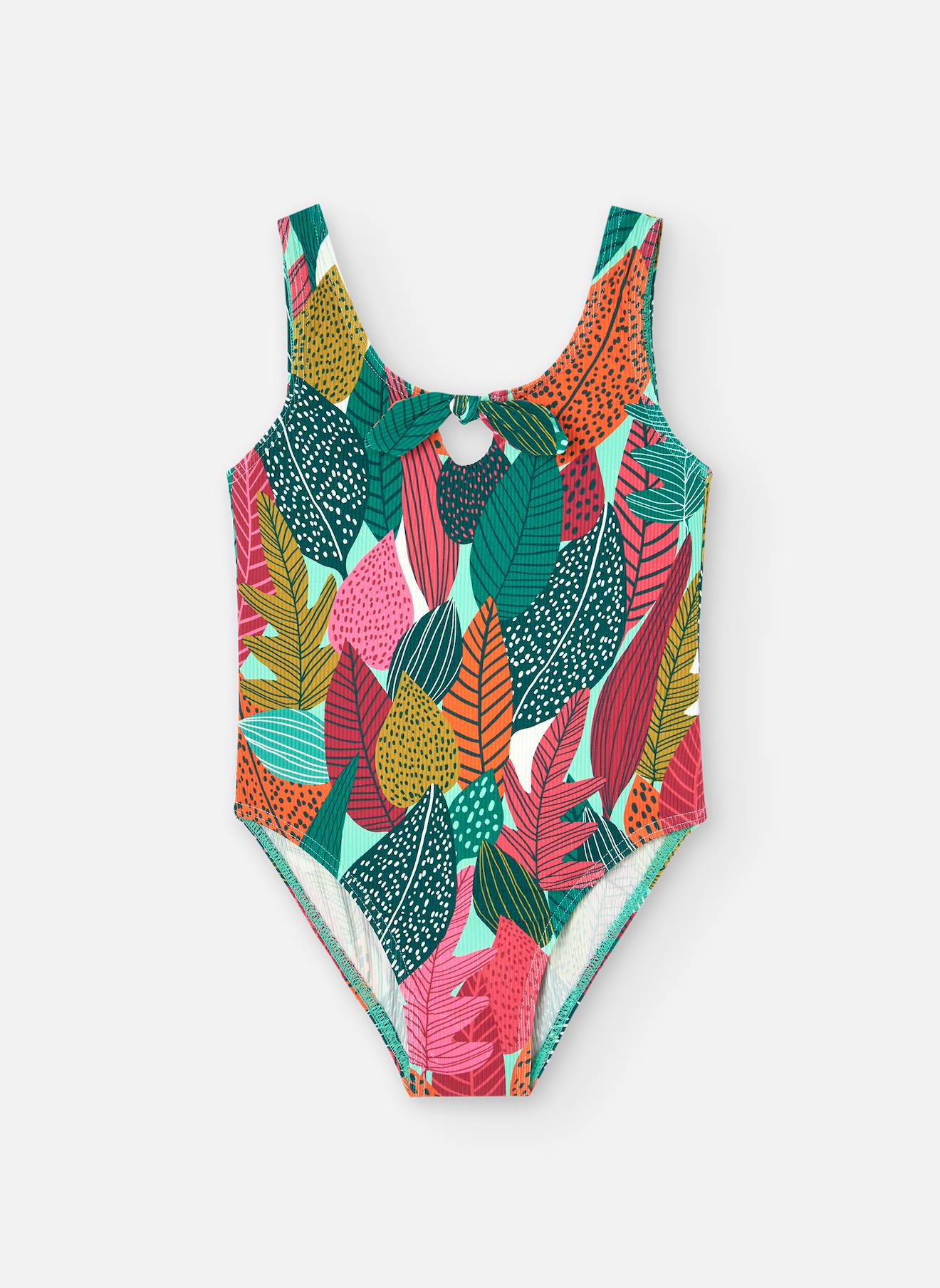 Maillot De Bain Avec Imprimé Feuilles Et Nœud Décoratif Multicolore