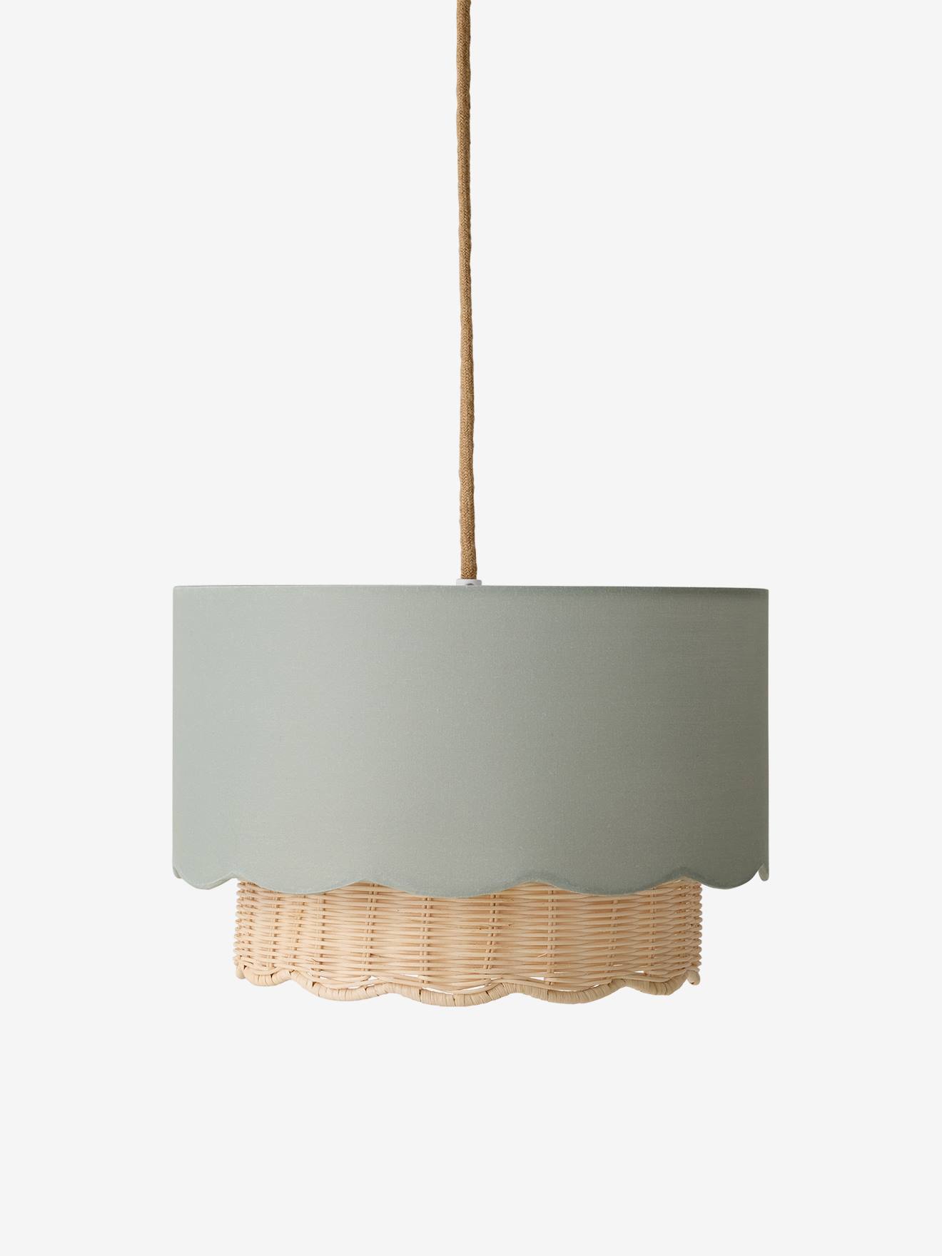 Abat-jour pour suspension Festons tissu et rotin vert sauge (Vertbaudet) - Image 1