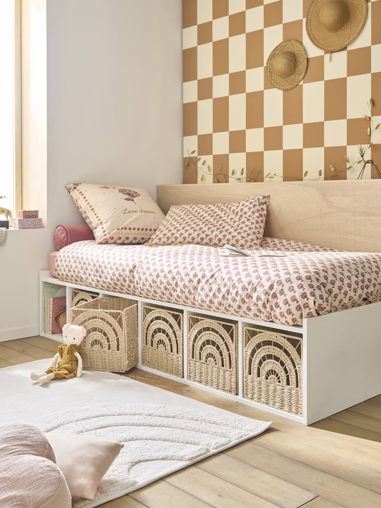 Bac de rangement pliable Arc-en-ciel en corde de papier beige