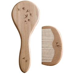 Puériculture-Toilette de bébé-Ensemble brosse et peigne bébé hirondelles