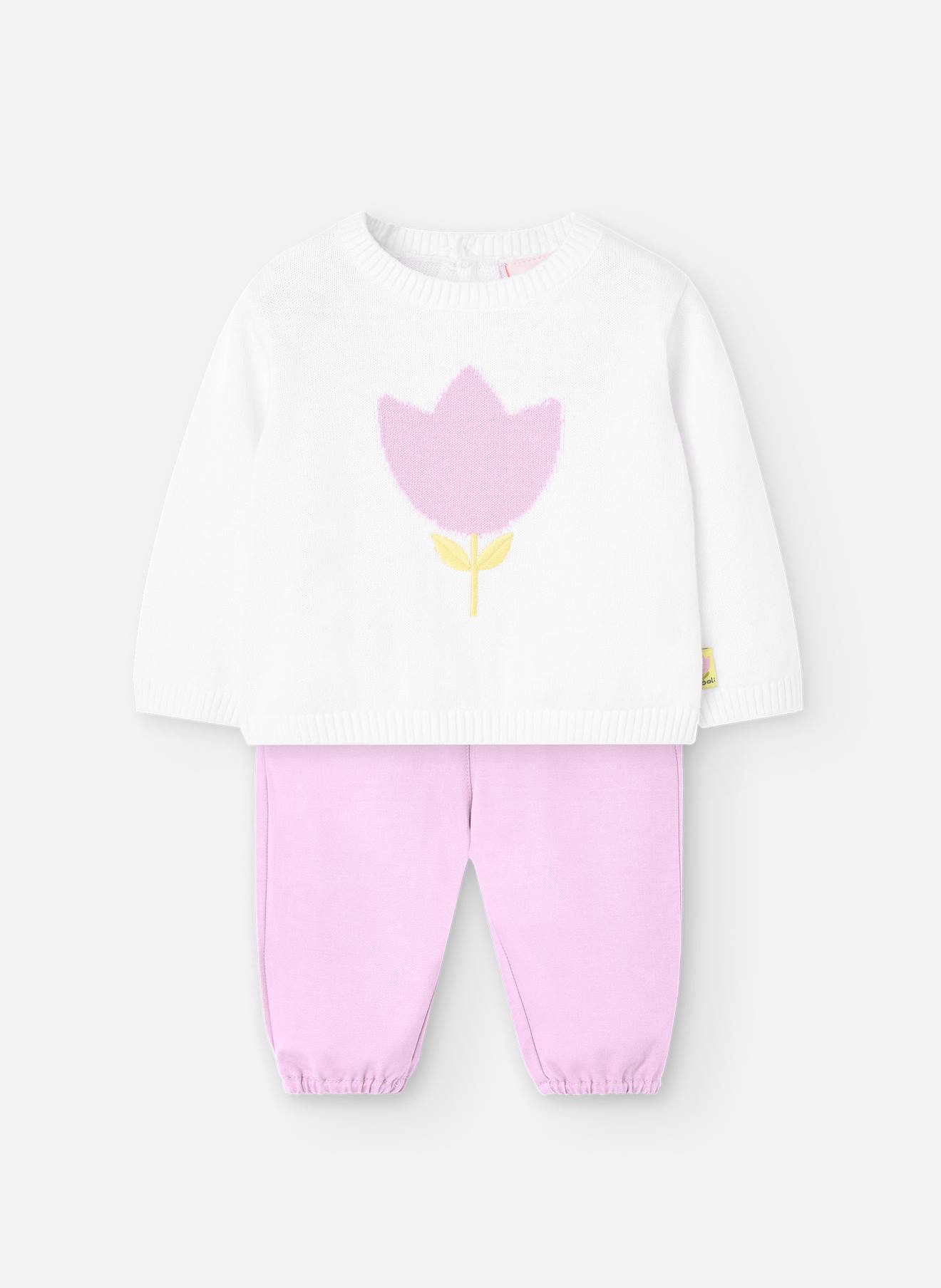 Ensemble Pull Avec Fleur Et Pantalon Long Blanc