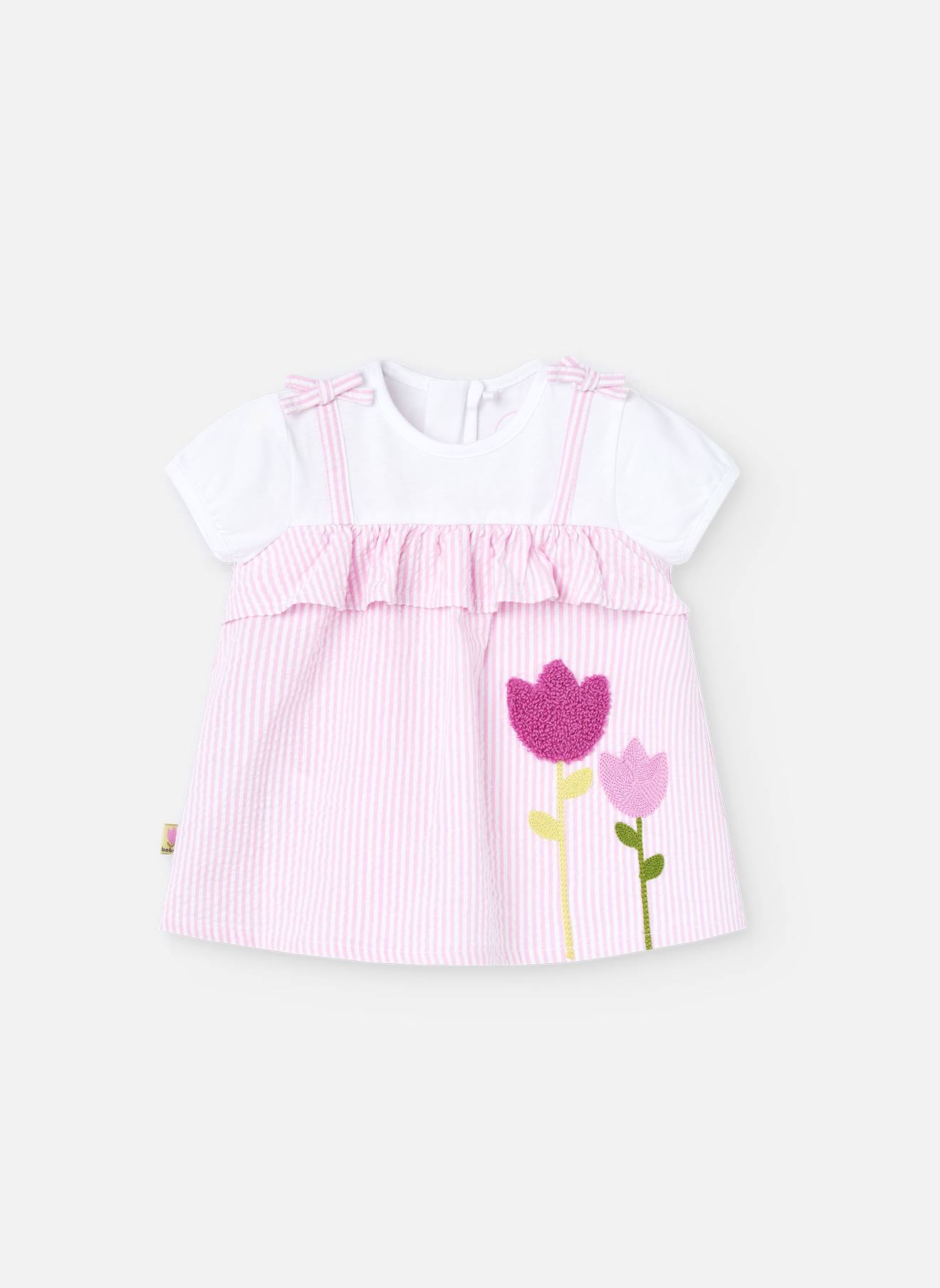 Robe Effet 2 En 1 En Coton Avec Imprimé Rayures Rose