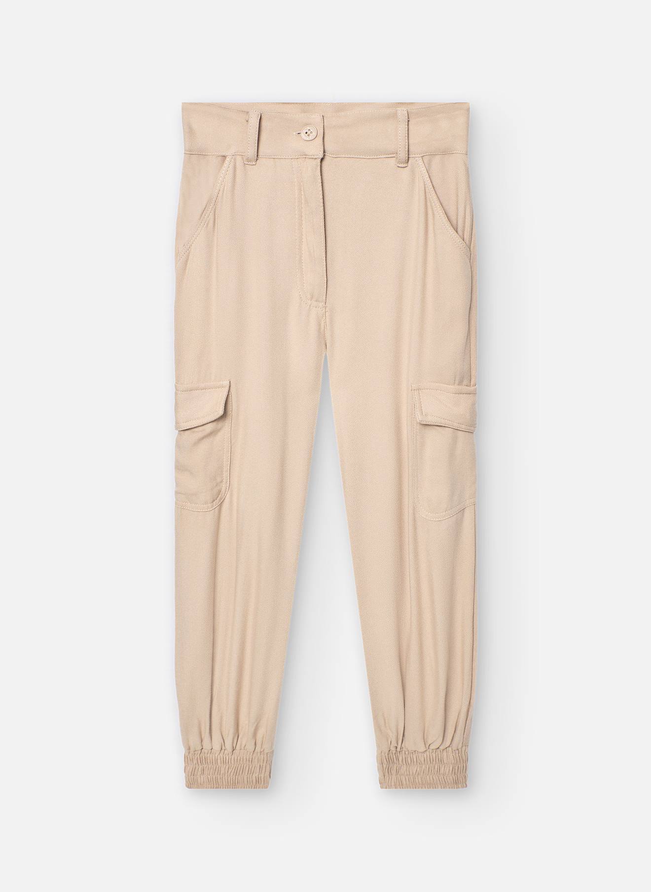 Pantalon Cargo Uni Avec Passants À La Taille Beige
