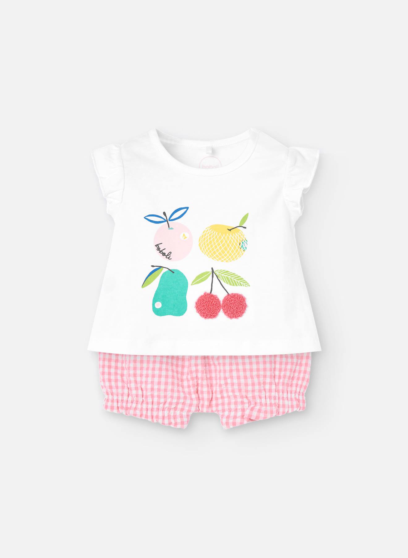 Ensemble T-shirt Avec Dessin Frontal Et Short Vichy Blanc