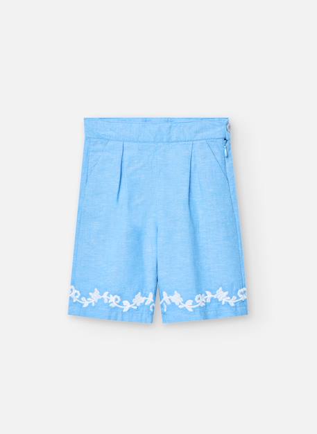 Fille-Short-Pantalon ample avec fleurs brodées