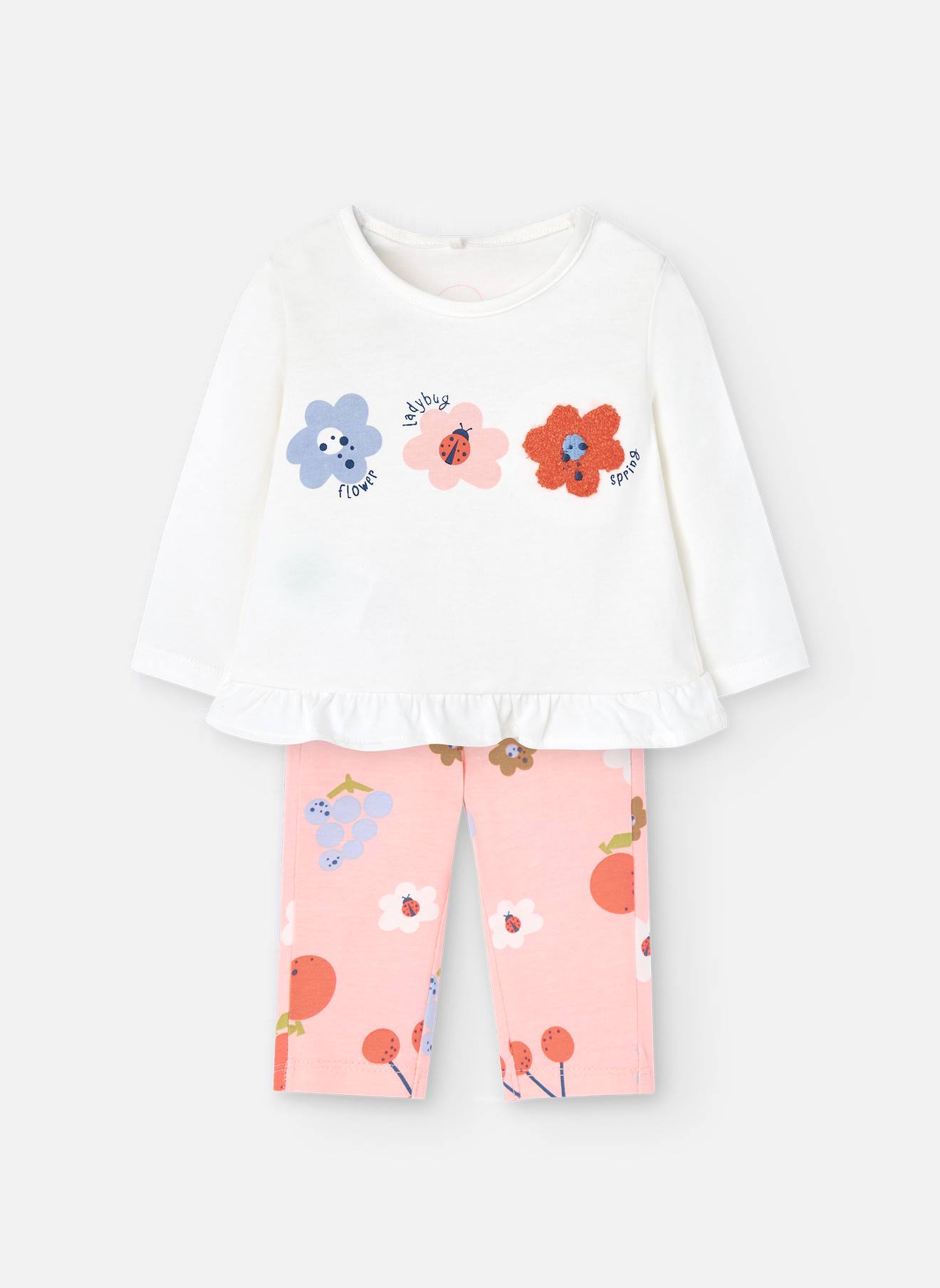Ensemble T-shirt Avec Volant Et Pantalon Imprimé Blanc