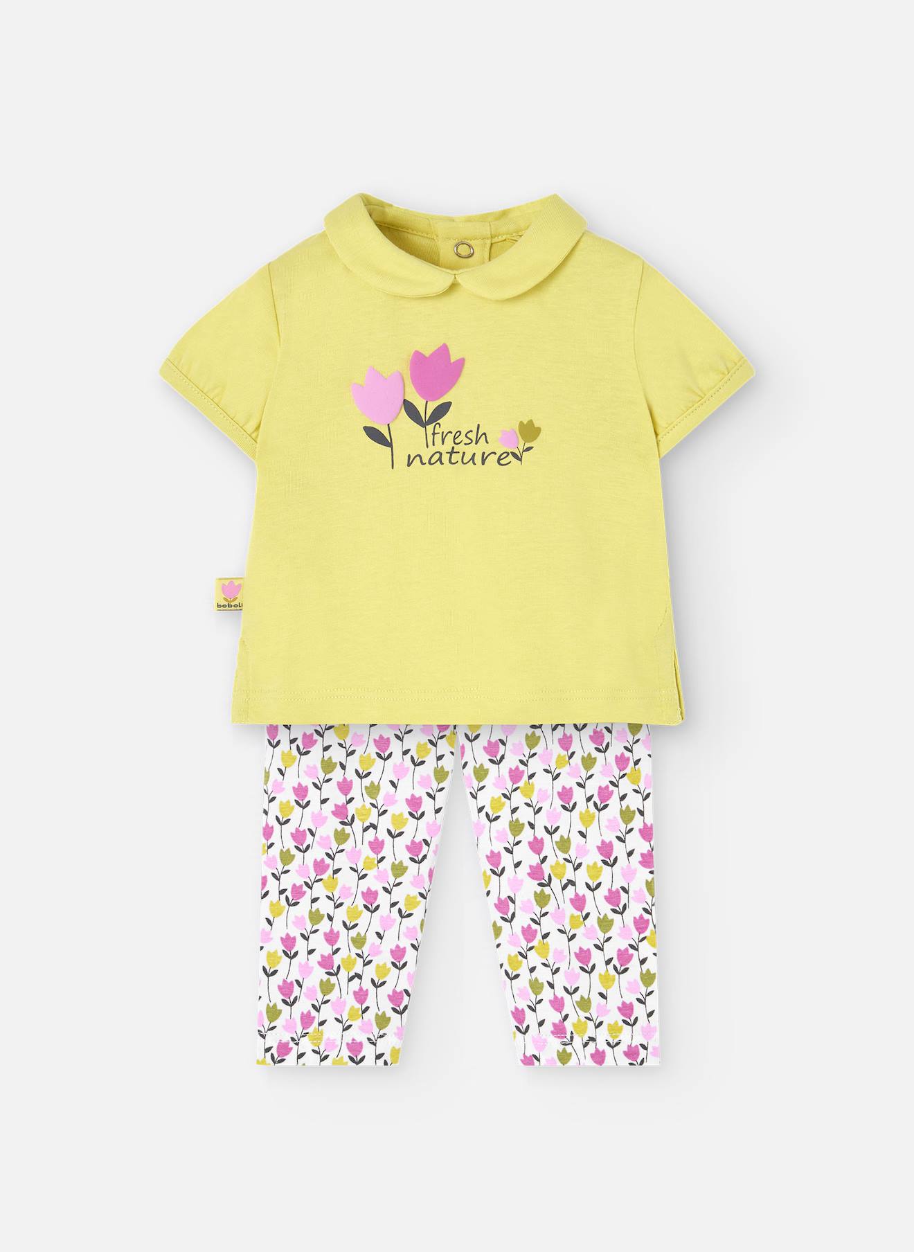 Ensemble T-shirt Avec Col Chemise Et Pantalon Imprimé Jaune
