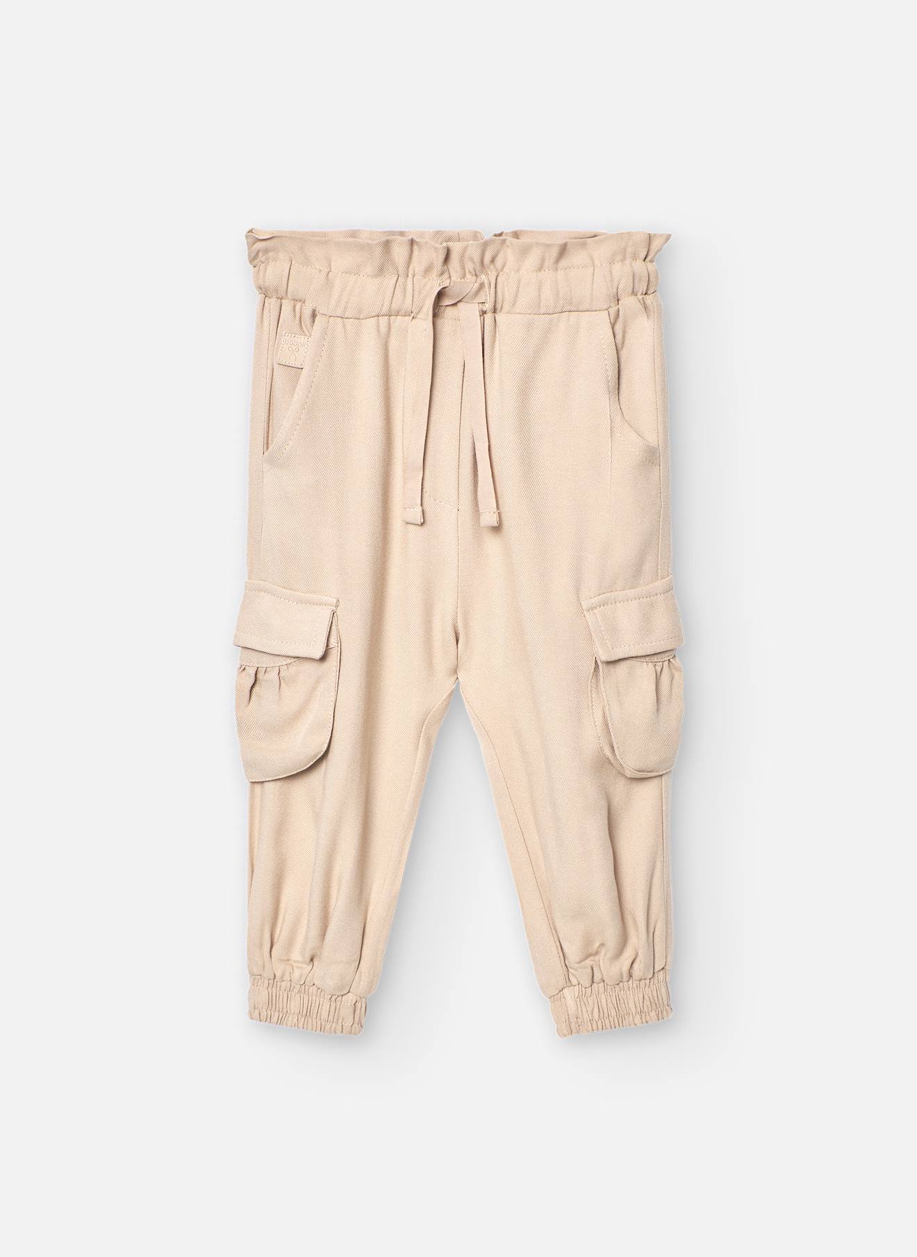 Pantalon Cargo Avec Taille Élastique Et Cordon De Serrage Beige