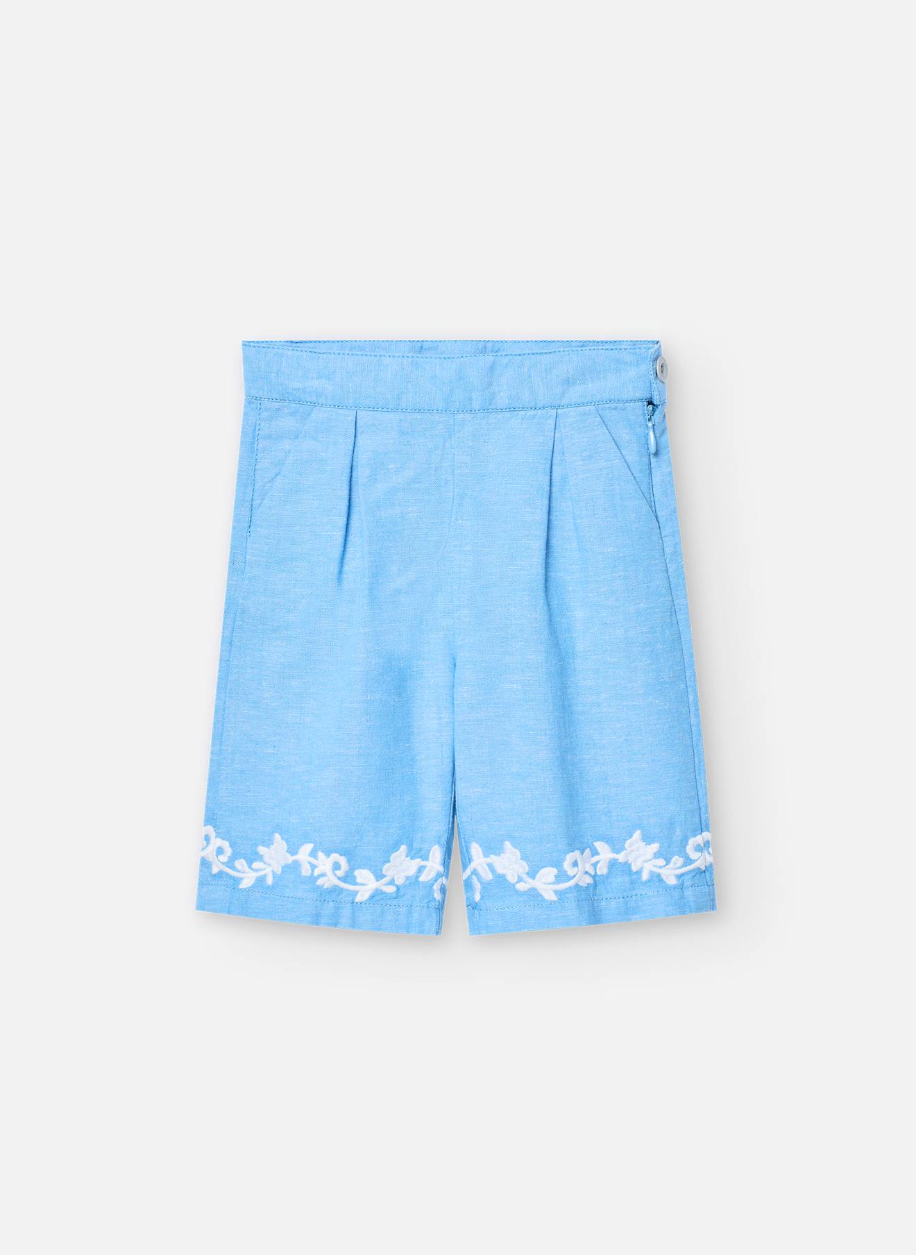Pantalon Ample Avec Fleurs Brodées Bleu