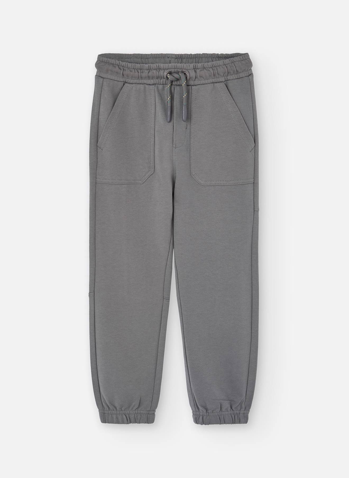 Pantalon De Sport Uni En Coton Gris