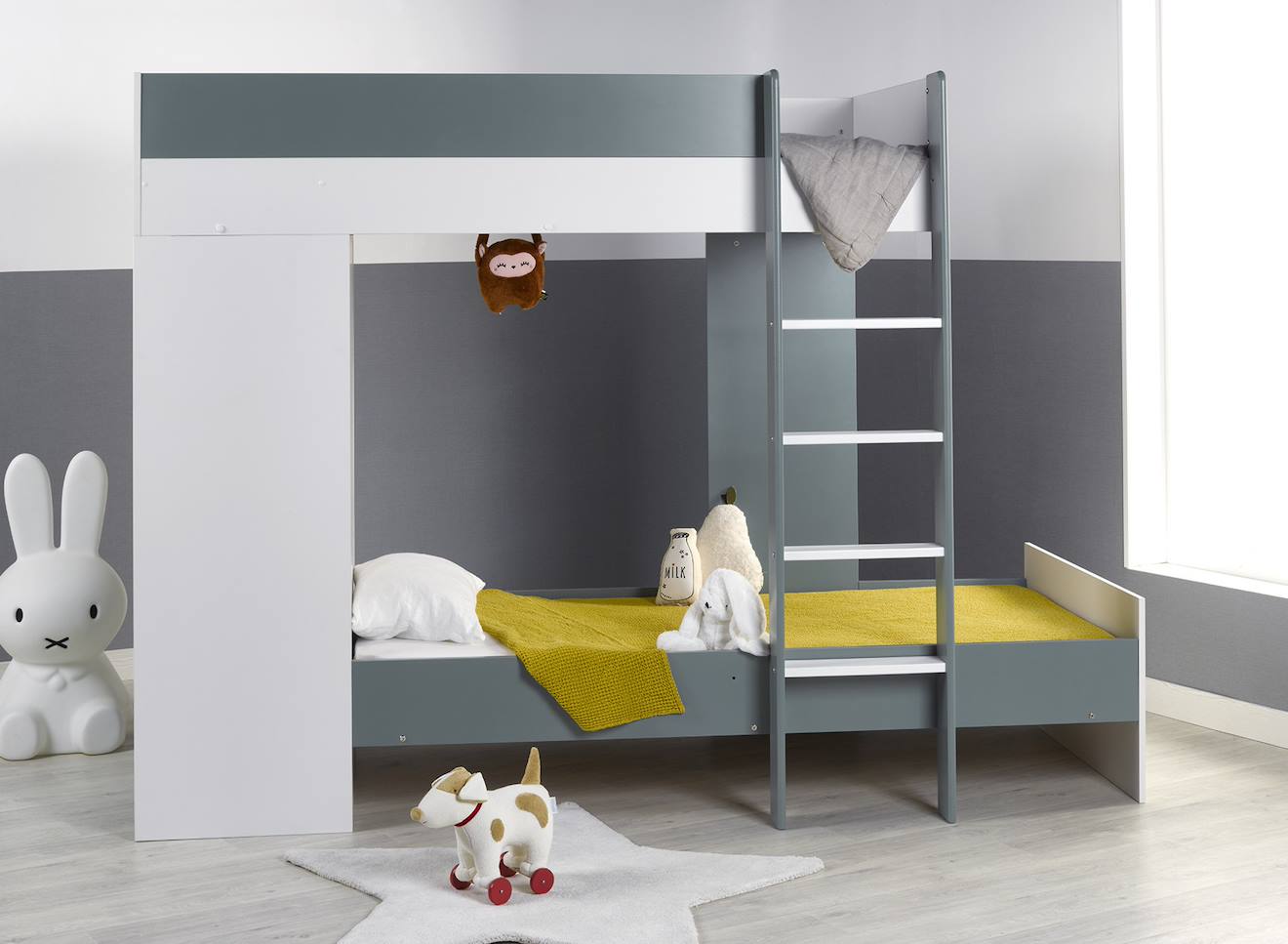 Chambre Enfant Lit Superposé Évolutif Blanc / Vert Mousse