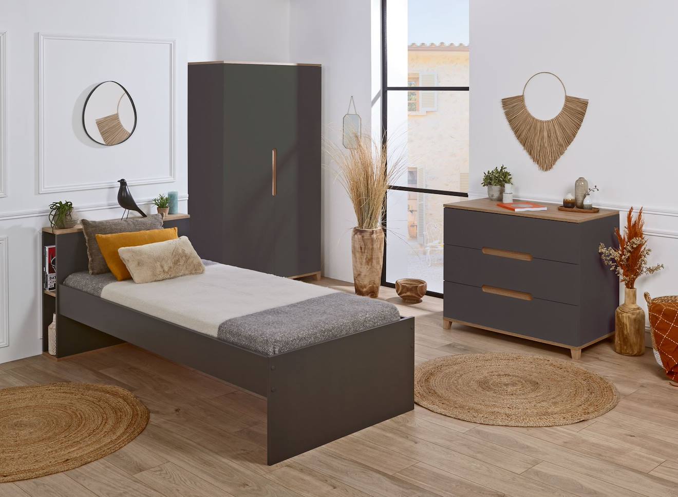 Chambre Enfant Complète Milor Anthracite /bois