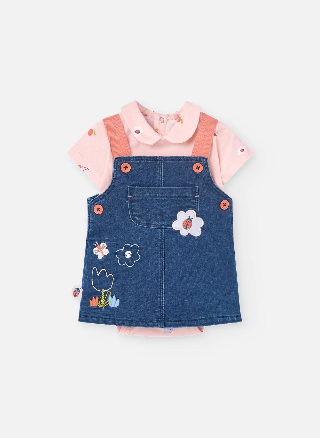 Ensemble Body À Manches Courtes Et Salopette Avec Imprimé Fleurs Rose