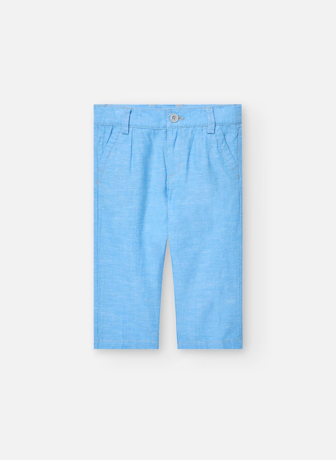 Pantalon Droit Uni Avec Fermeture À Bouton Bleu