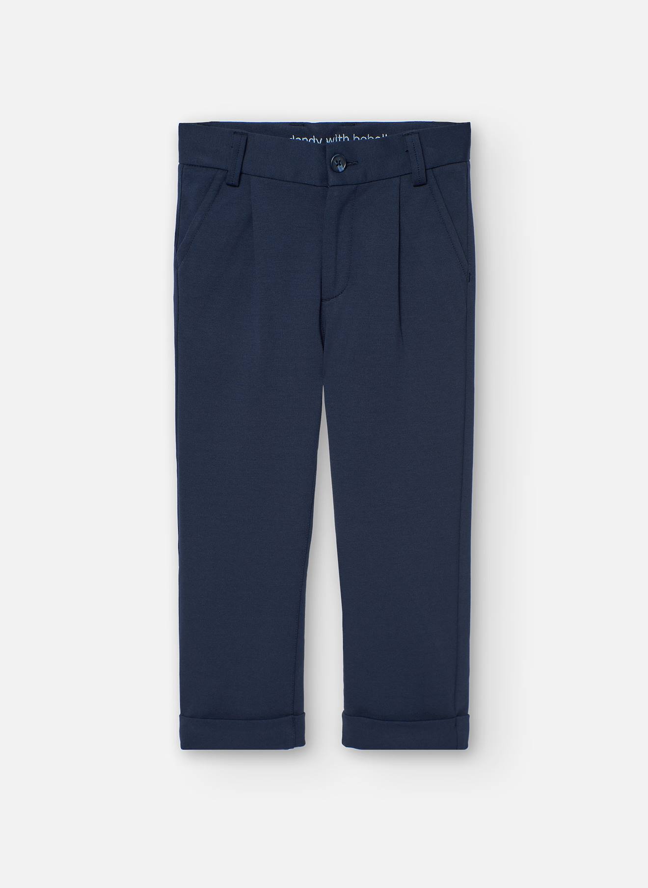 Pantalon Droit Uni Avec Fermeture À Bouton Et Fermeture Éclair Bleu