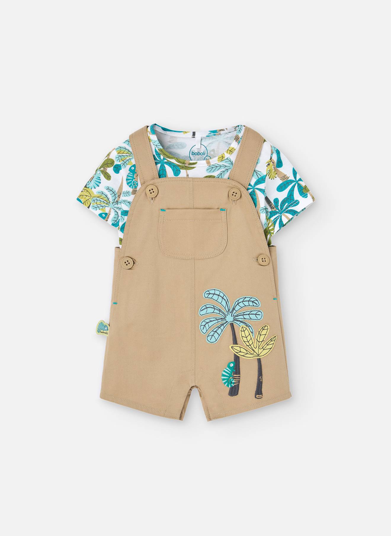 Ensemble T-shirt Imprimé Et Salopette Beige