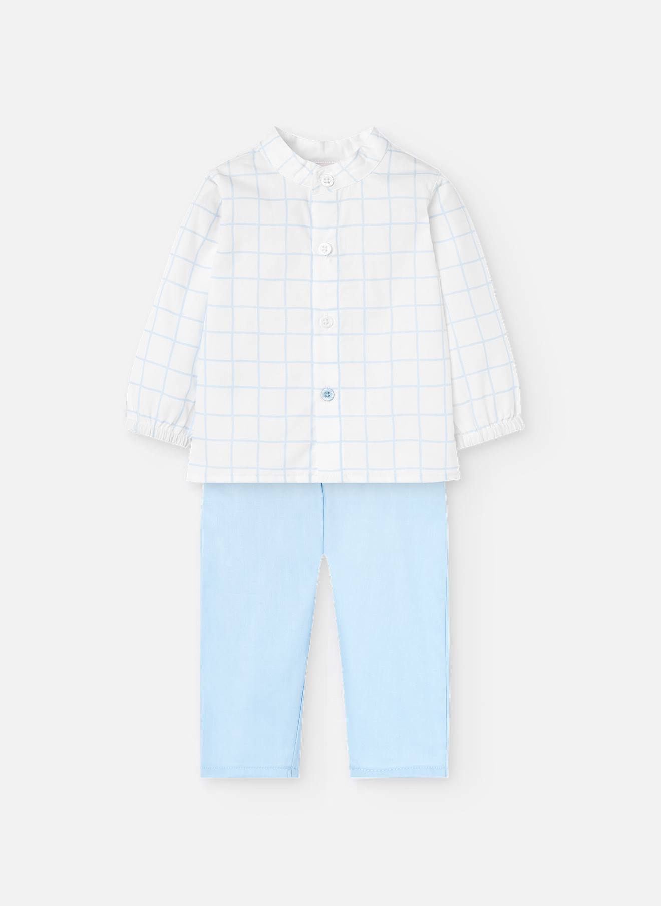 Ensemble Chemise À Carreaux Et Pantalon Uni Bleu
