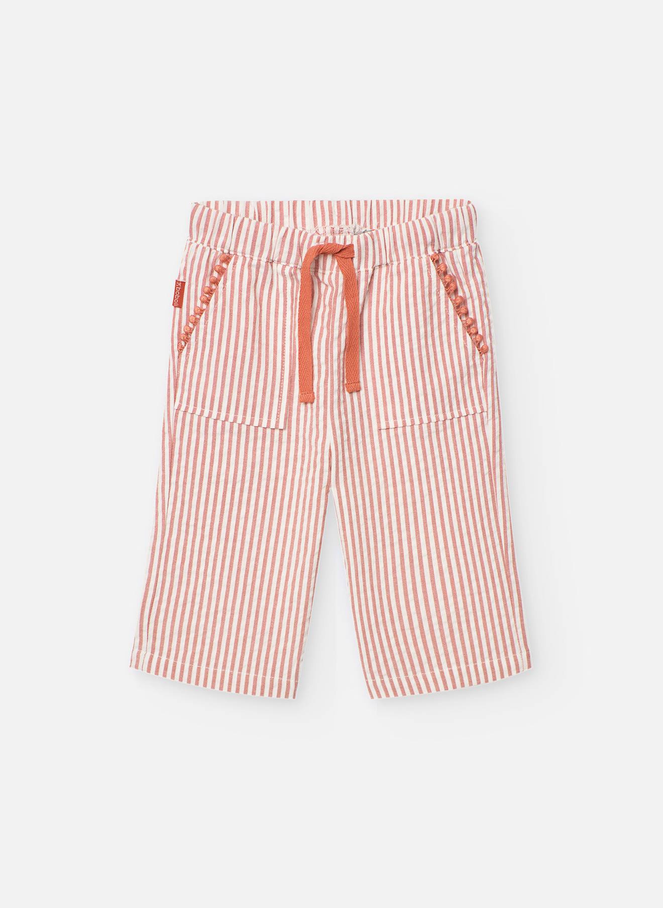 Pantalon En Coton Avec Imprimé Rayures Orange