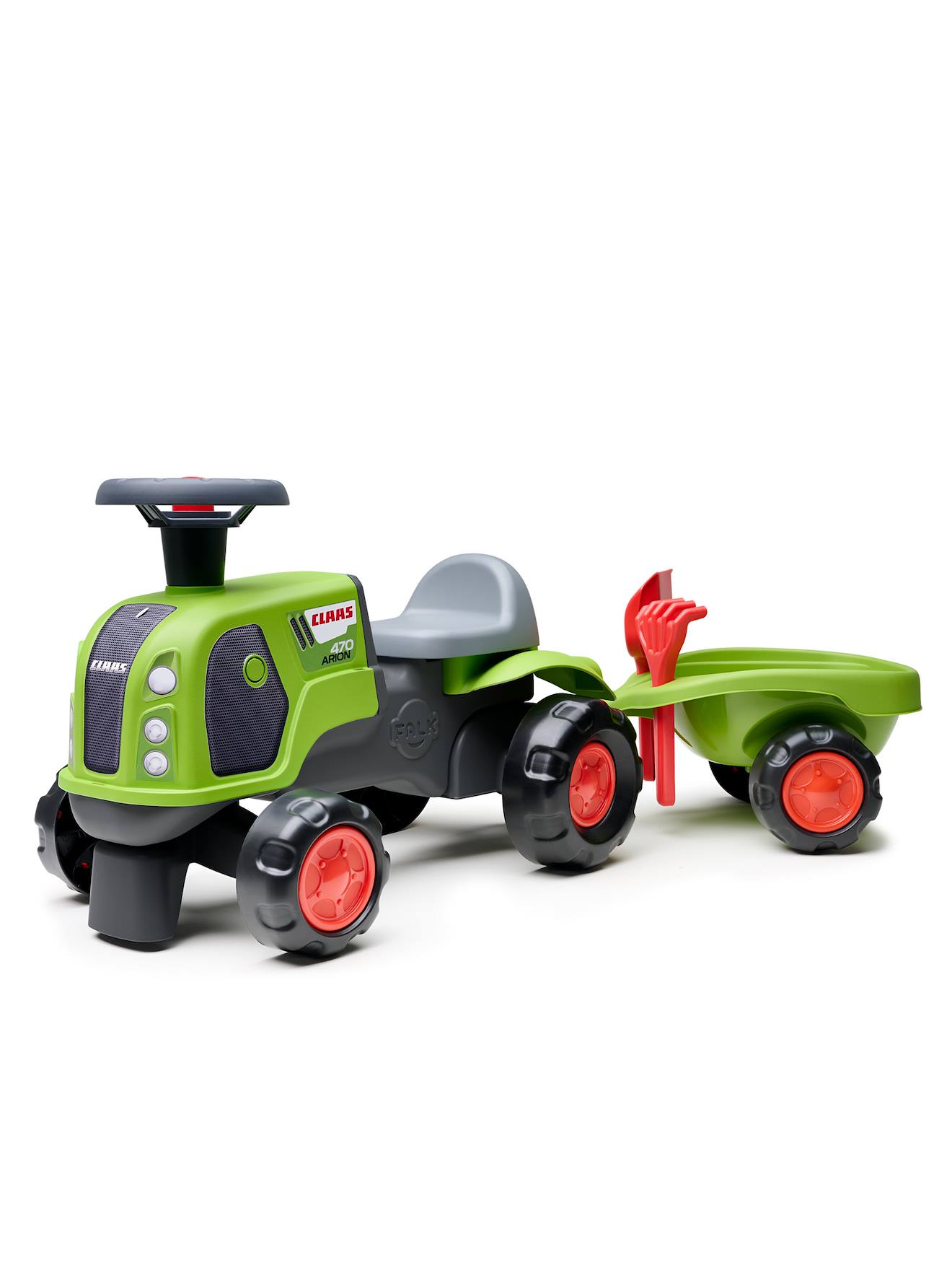 Porteur Tracteur Claas 1er Âge Avec Remorque, Pelle Et Râteau Vert Claas
