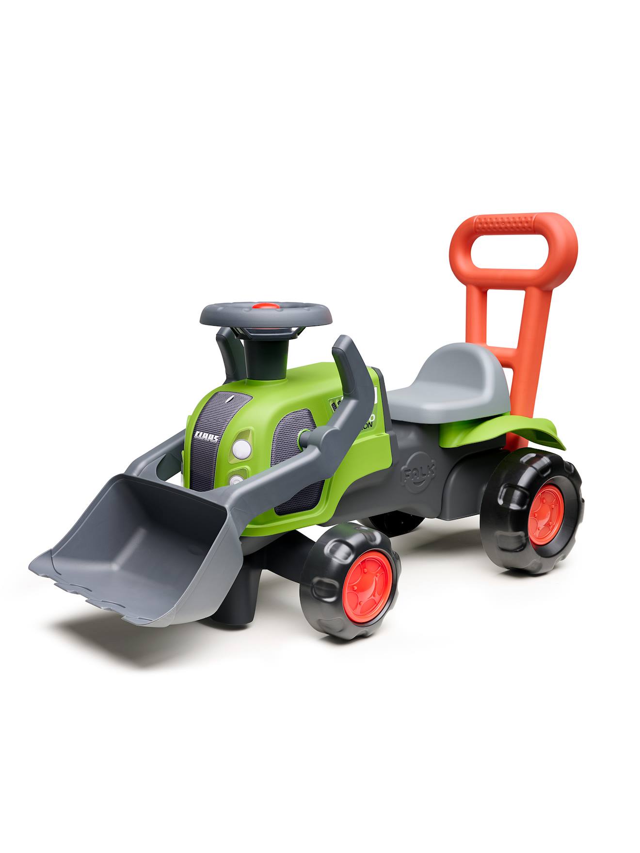 Porteur Tracteur Claas 1er Âge Avec Pelle Frontale Et Barre D'aide À La Marche Vert Claas