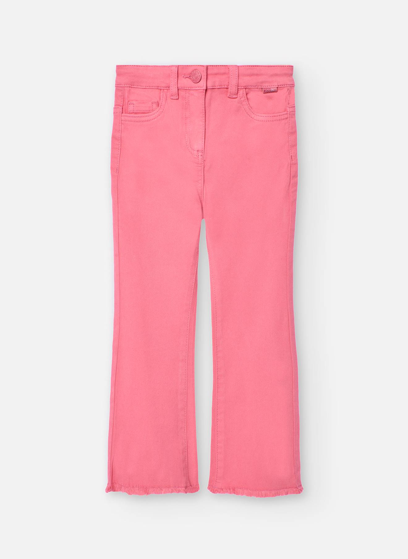 Pantalon Cinq Poches Évasé Avec Bas Effiloché Rose