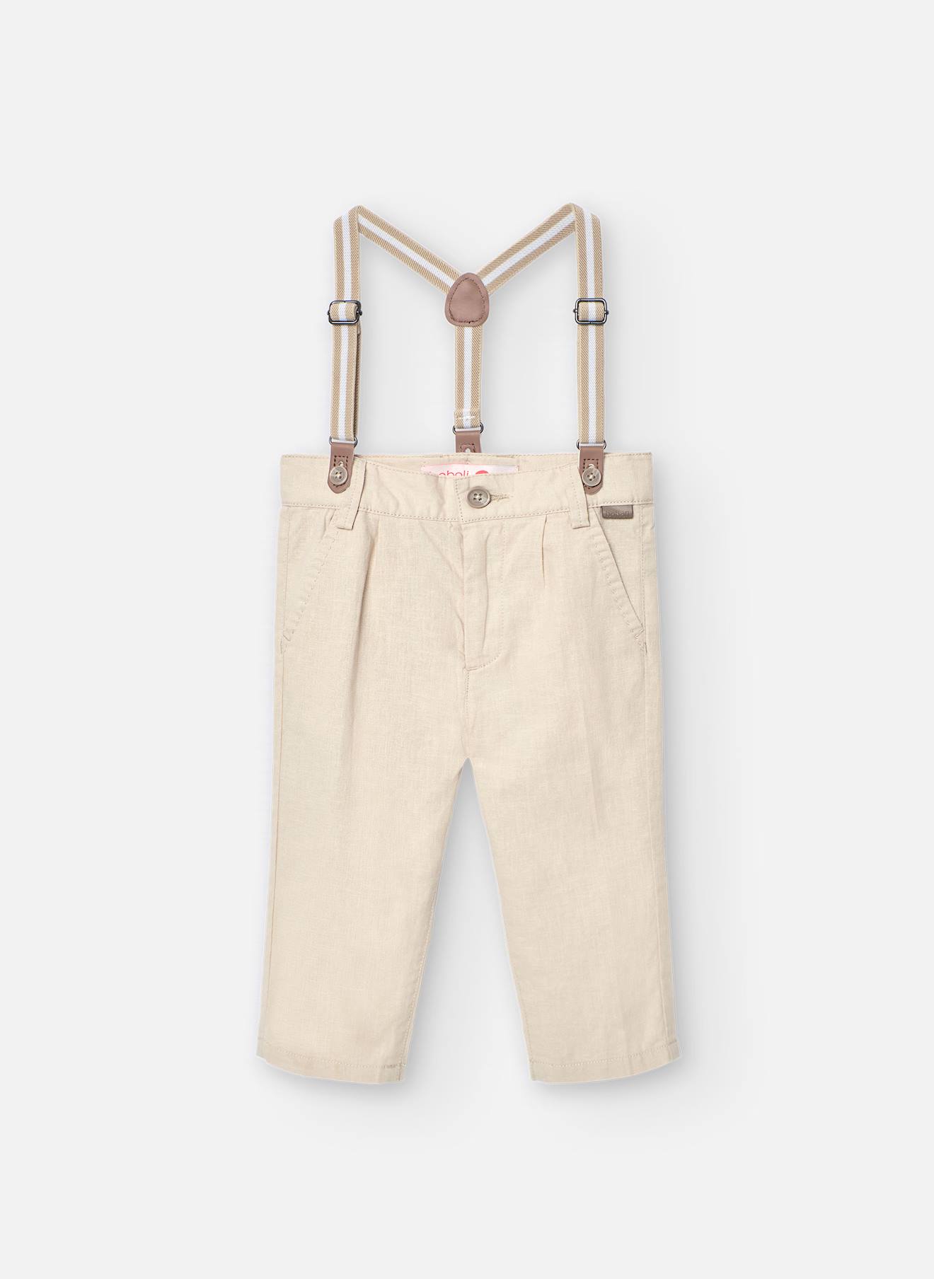 Pantalon Droit Uni Avec Bretelles Beige