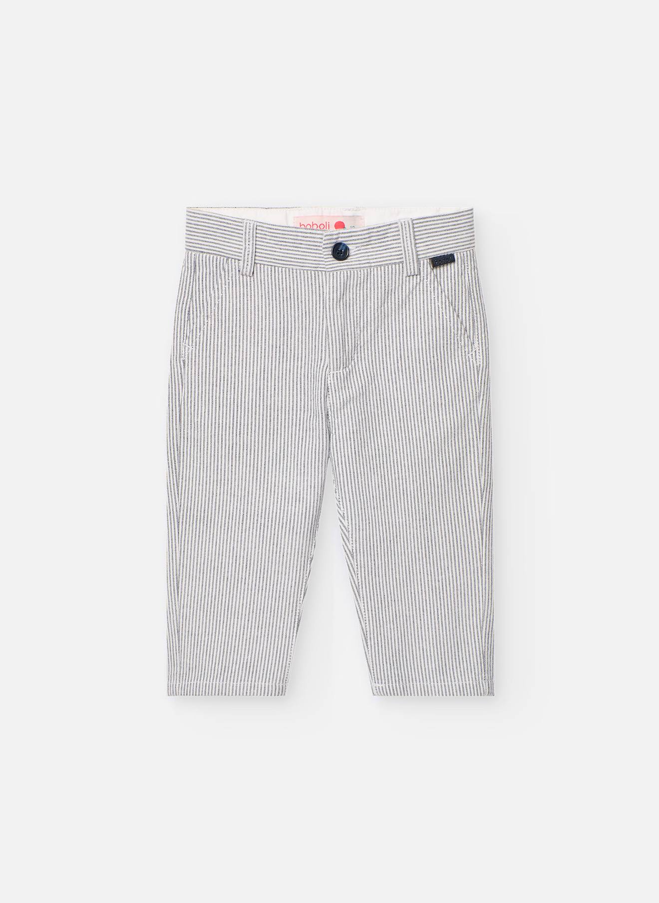 Pantalon En Coton Avec Imprimé Rayures Bleu