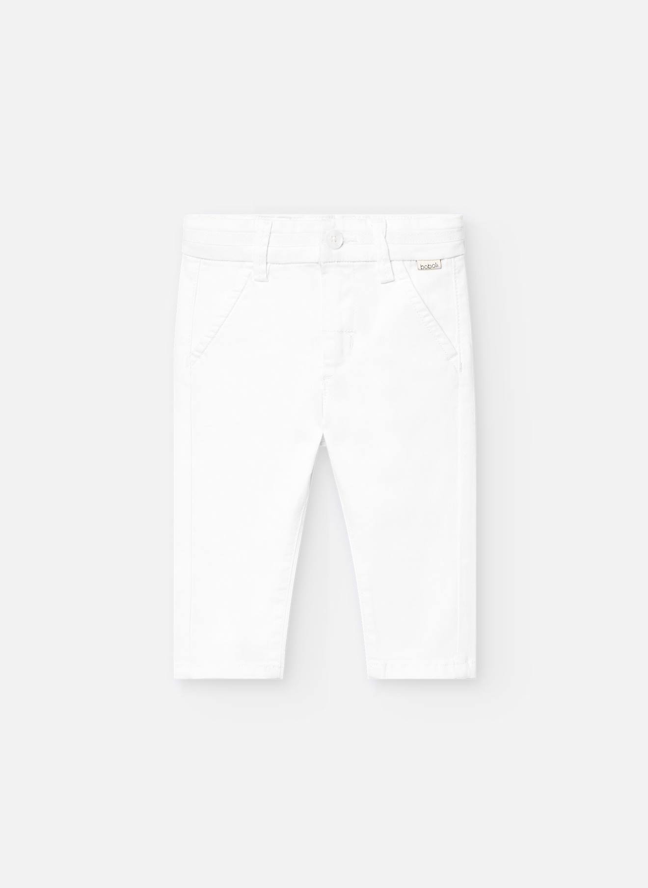 Pantalon Droit Uni Avec Fermeture À Bouton Blanc