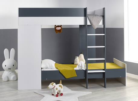 Chambre enfant lit superposé évolutif Blanc / bleu nuit+Blanc / vert mousse 1 - vertbaudet enfant 