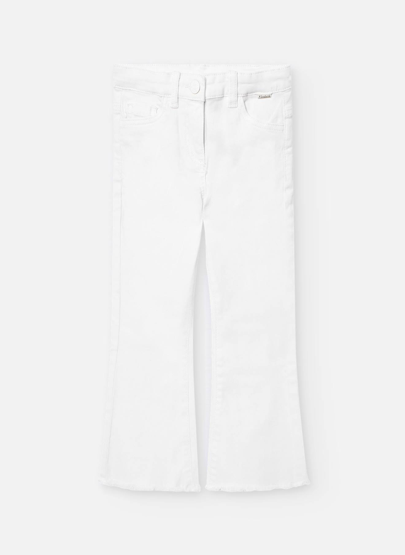 Pantalon Cinq Poches Évasé Avec Bas Effiloché Blanc