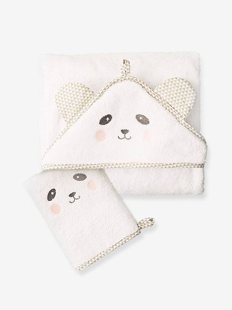 Cape de bain à capuche brodée animaux blanc+bleu+rose 2 - vertbaudet enfant 