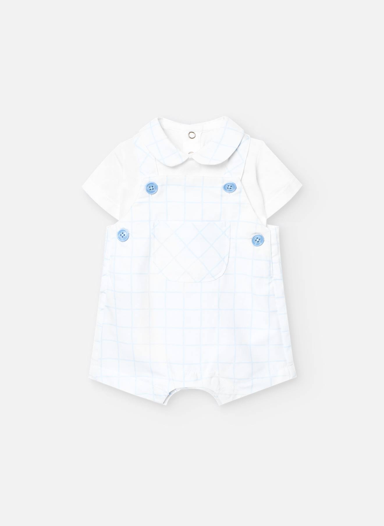 Ensemble Body À Manches Courtes Et Salopette À Carreaux Bleu