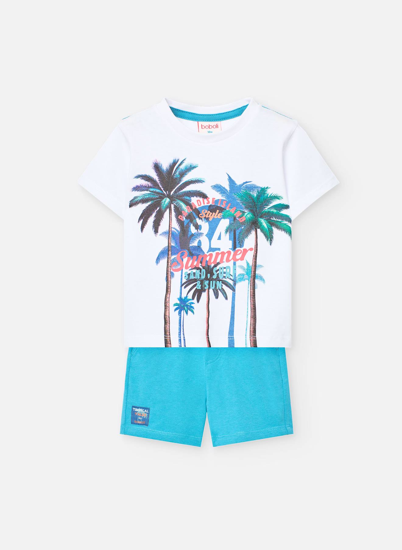Ensemble T-shirt Avec Dessin Frontal Et Bermuda Uni Blanc