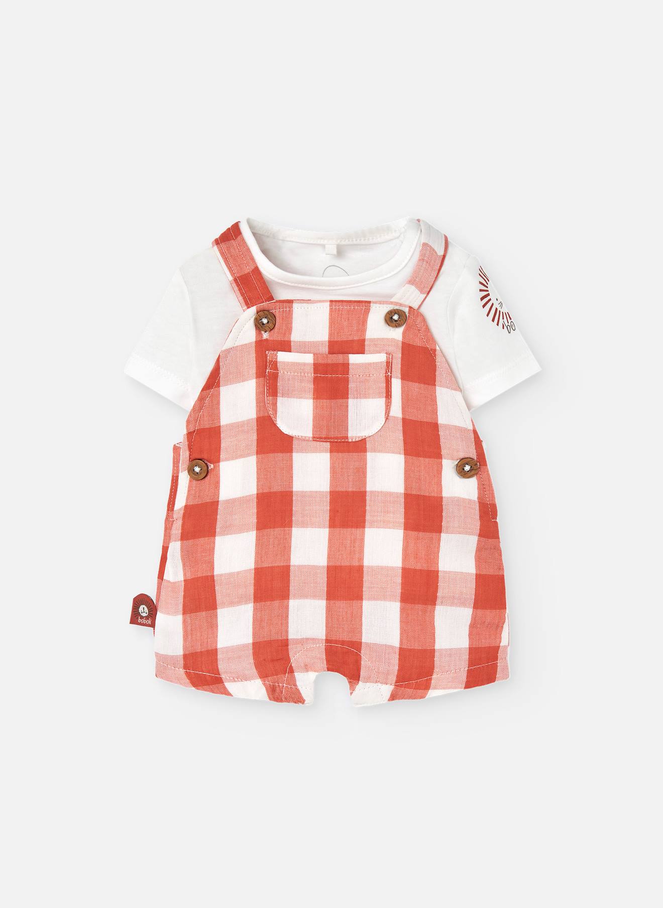 Ensemble T-shirt Et Salopette Courte À Carreaux Orange