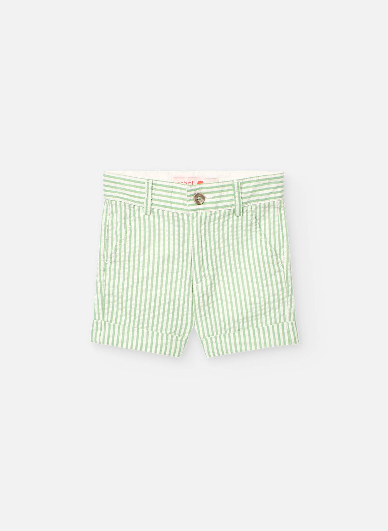 Bermuda En Coton Avec Imprimé Rayures Vert