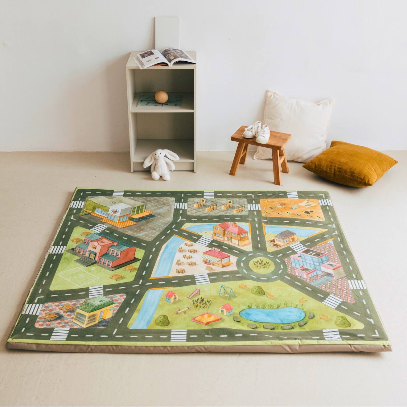 Tapis De Motricité Enrollagateo Coton Biologique Motifs De La Ville