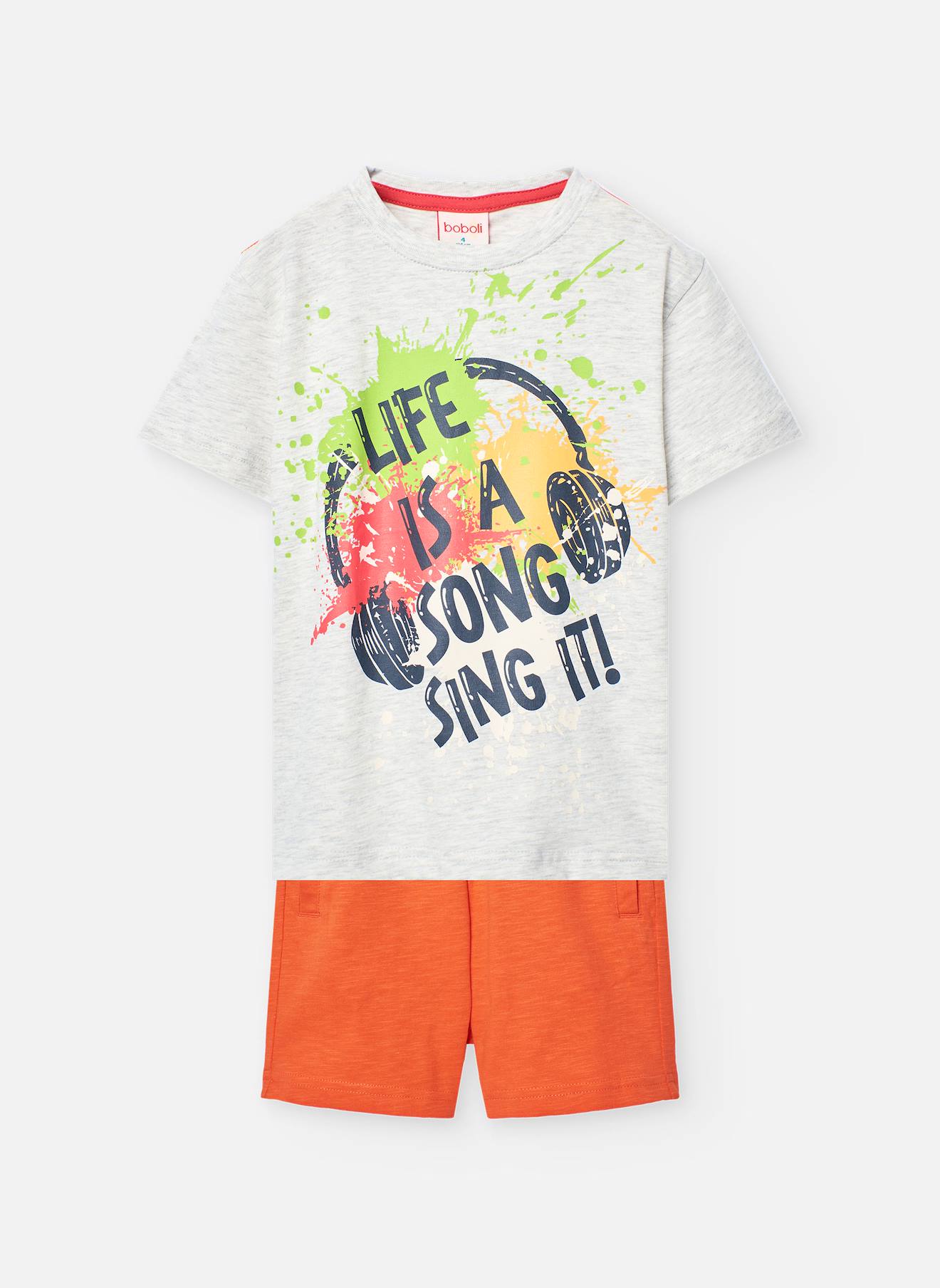 Ensemble T-shirt Avec Dessin Frontal Et Pantalon Court Uni Orange