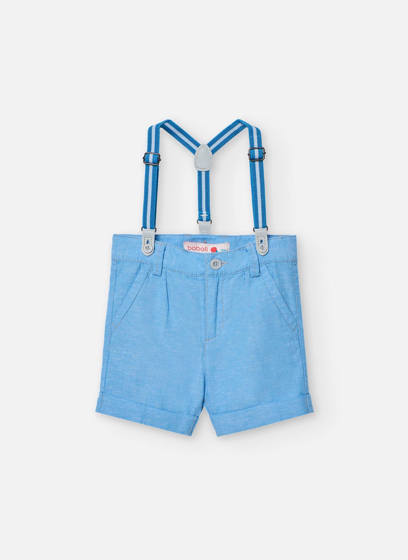 Bermuda Uni Avec Fermeture À Bouton Et Bretelles Bleu