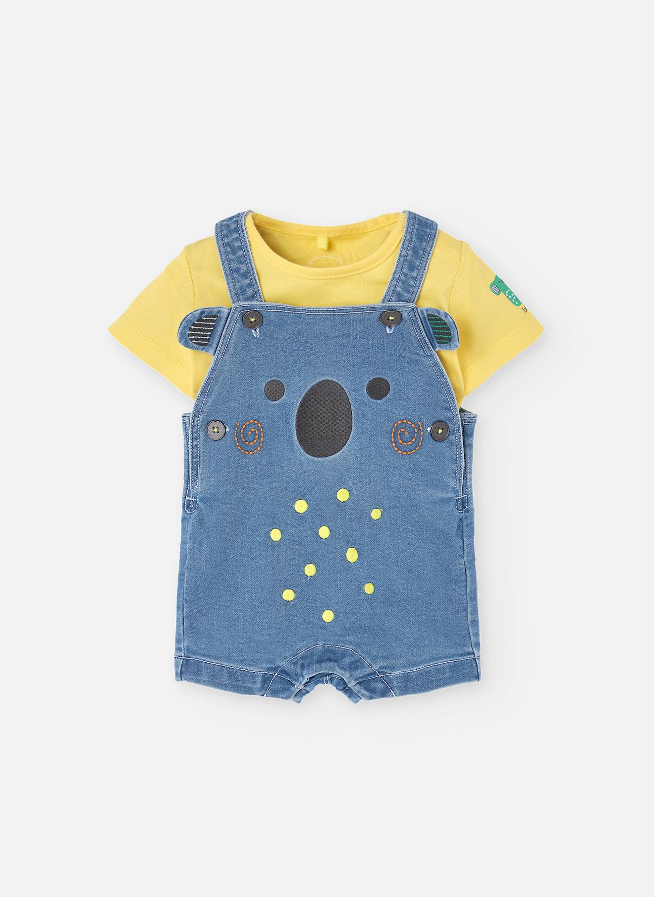 Ensemble T-shirt Uni Et Salopette Courte Jaune