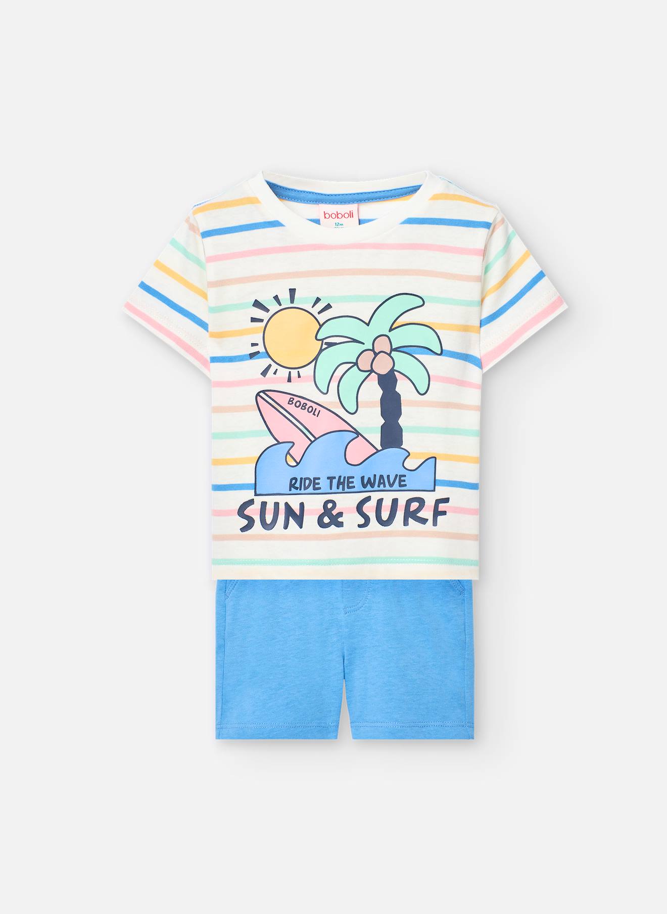 Ensemble T-shirt Et Short En Coton Bleu