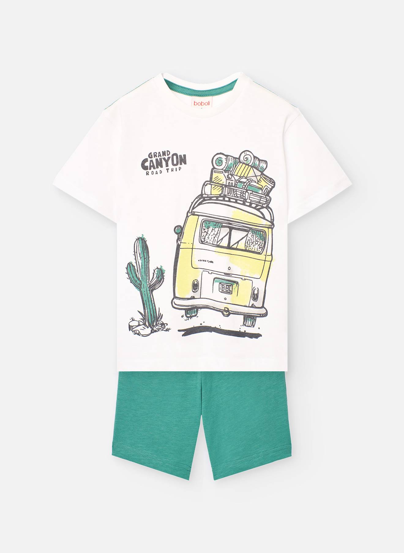 Ensemble T-shirt Avec Dessin Frontal Et Pantalon Court Uni Vert