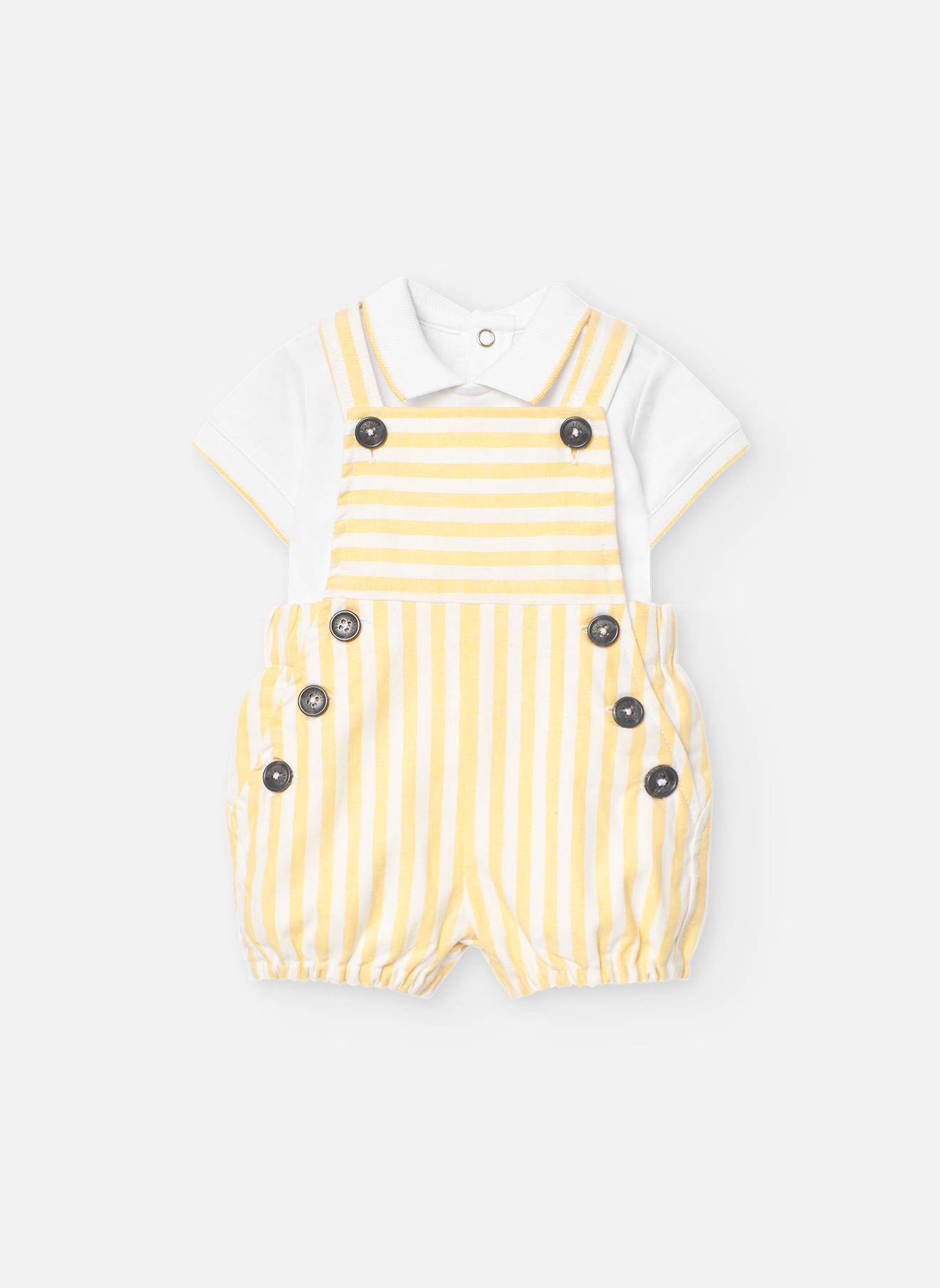 Ensemble Polo Et Salopette Courte Rayée Jaune