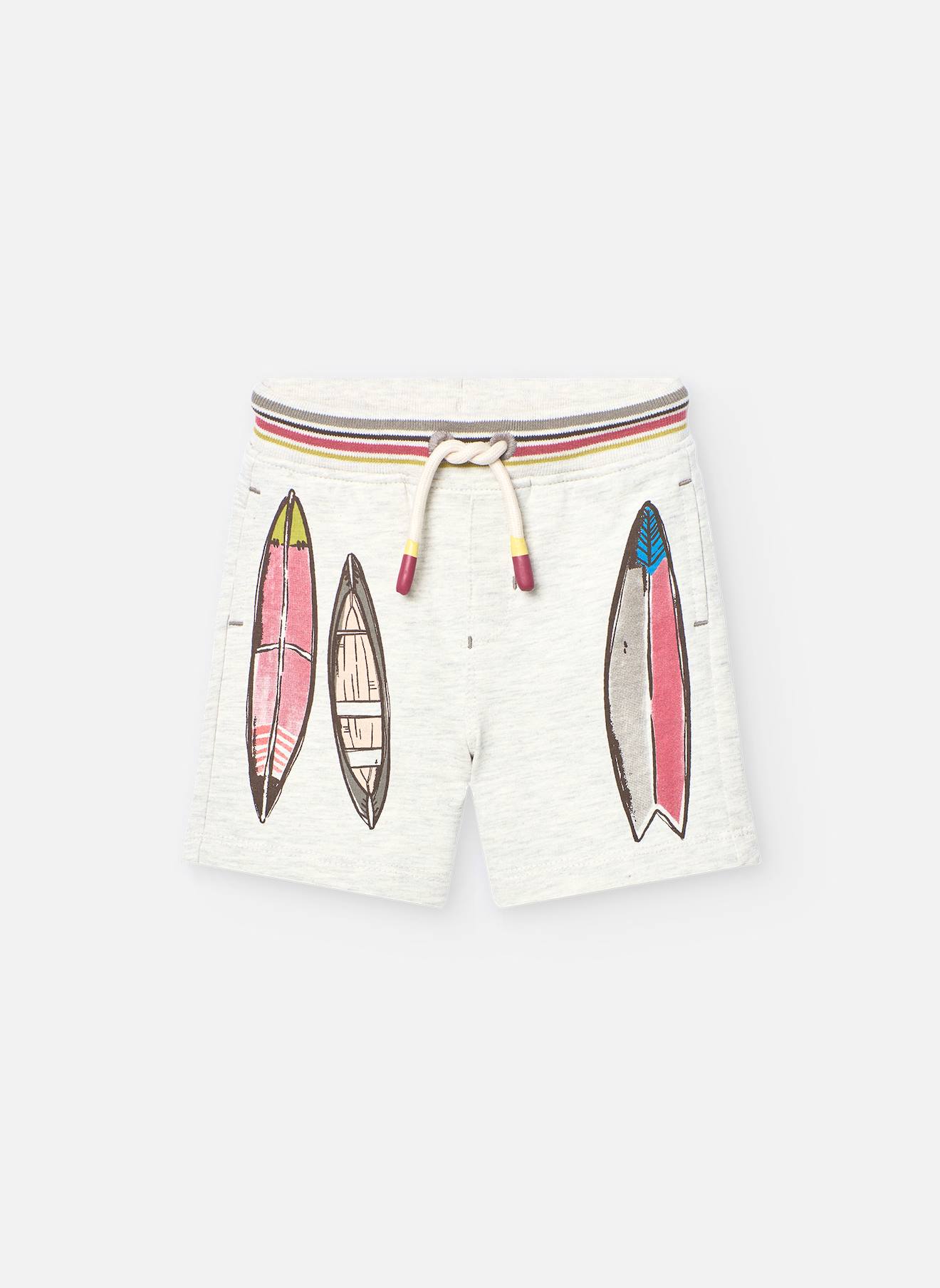 Bermuda En Coton Avec Dessin Frontal Beige