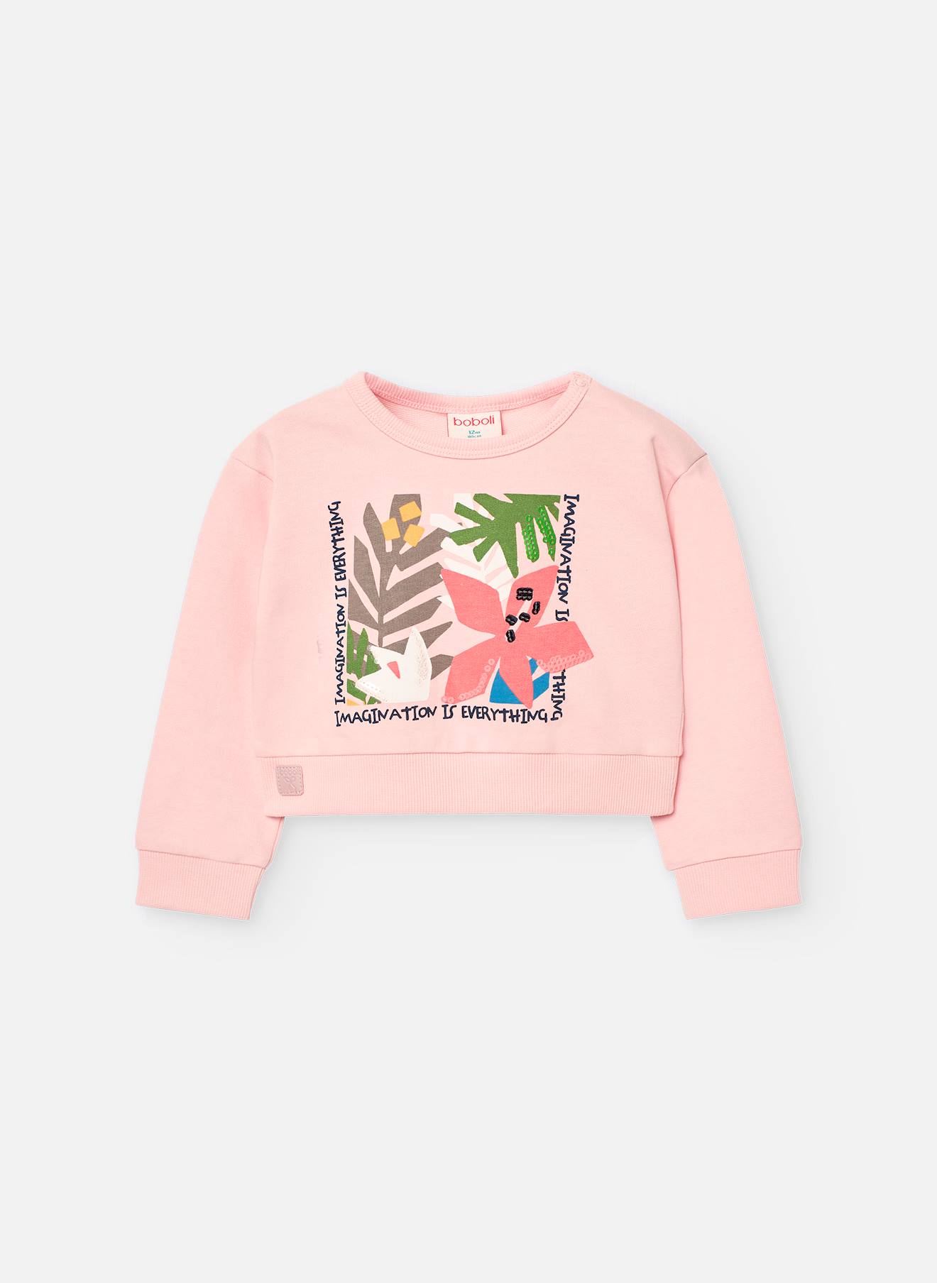 Sweat 100 % Coton Avec Dessin Frontal Rose