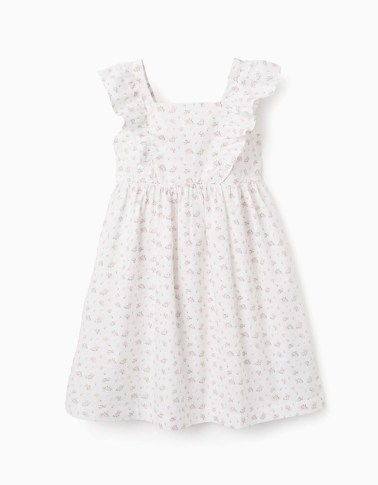 Robe Florale En Coton Avec Volants Blanc