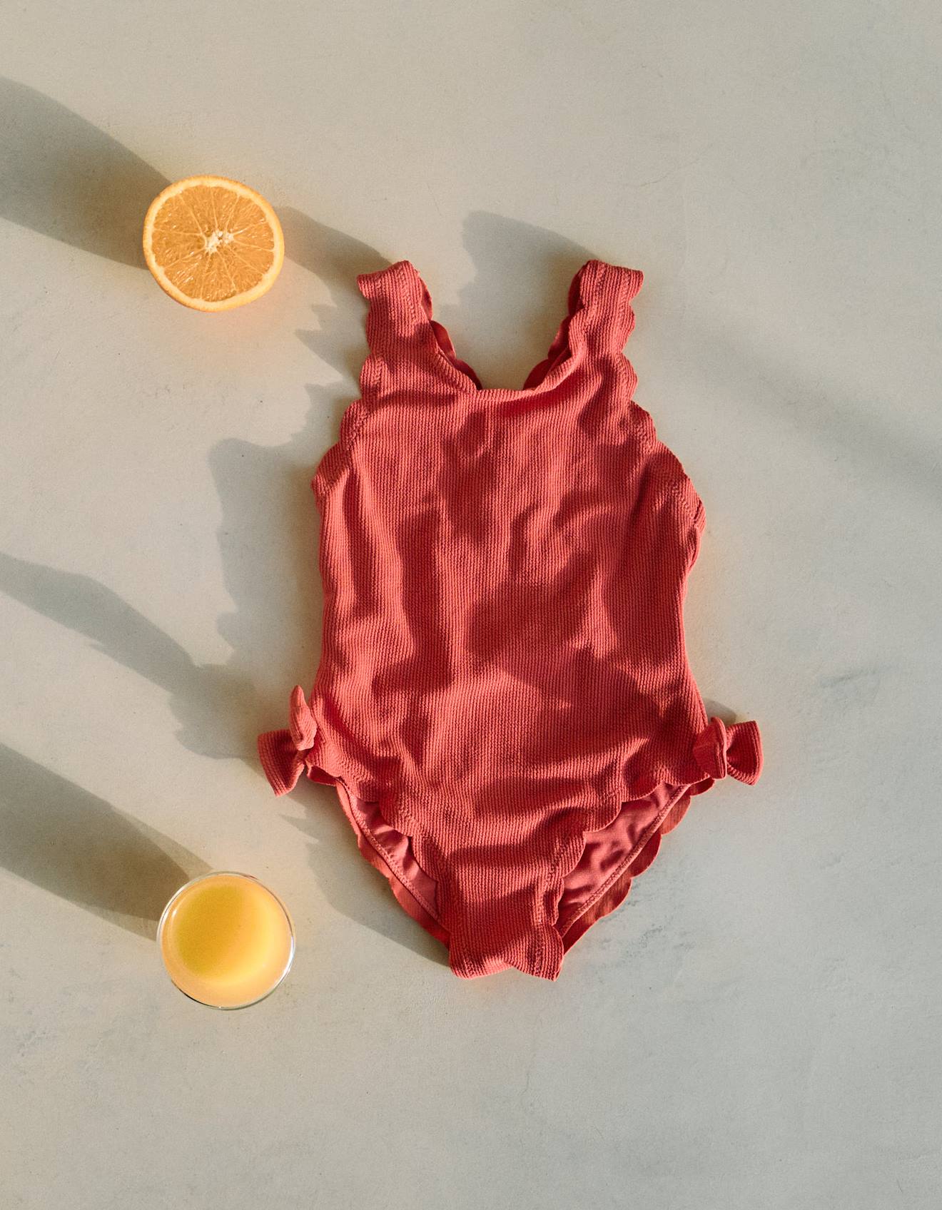 Maillot De Bain Côtelé Avec Nœuds Rouge