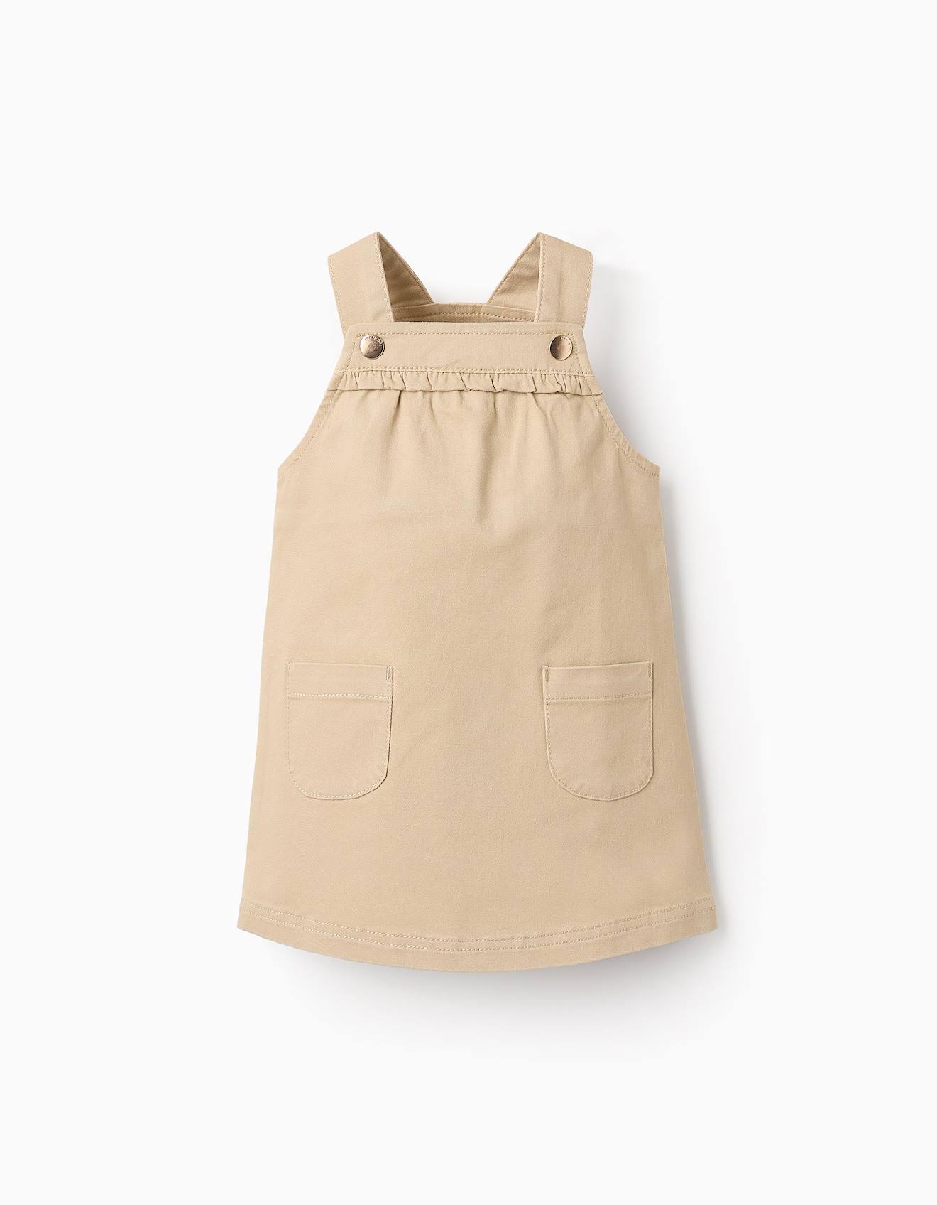 Robe-salopette En Sergé Beige Foncé