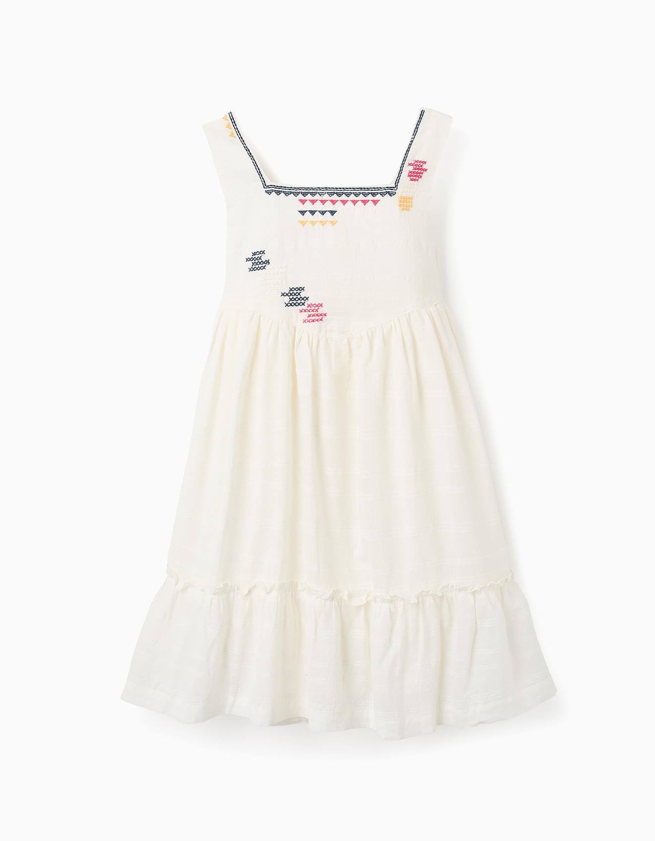 Robe En Tissu Dobby Avec Broderies Beige Clair