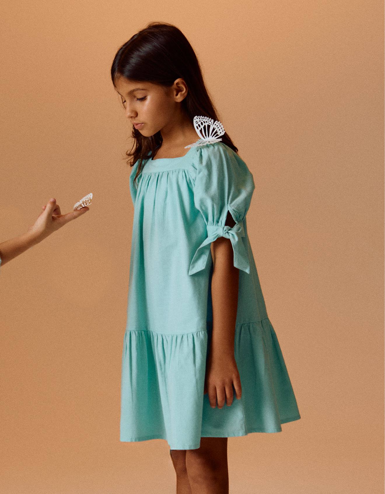 Robe En Coton Et Lin Bleu Clair